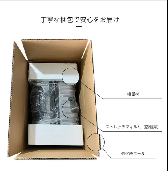 緩衝材と防湿フィルムで梱包されたLDUVINのスーツケース